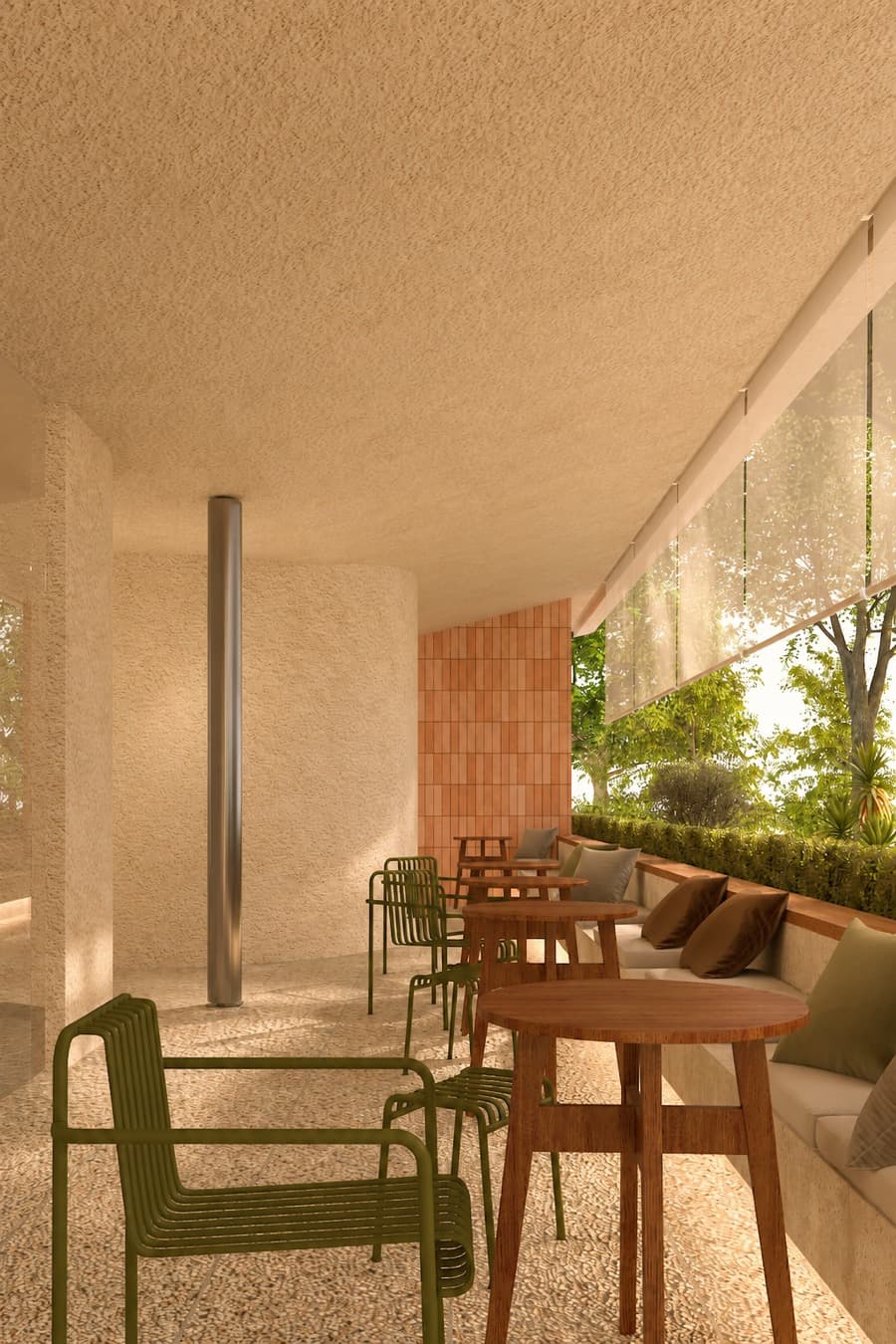 Café and co-working terrace, architect render